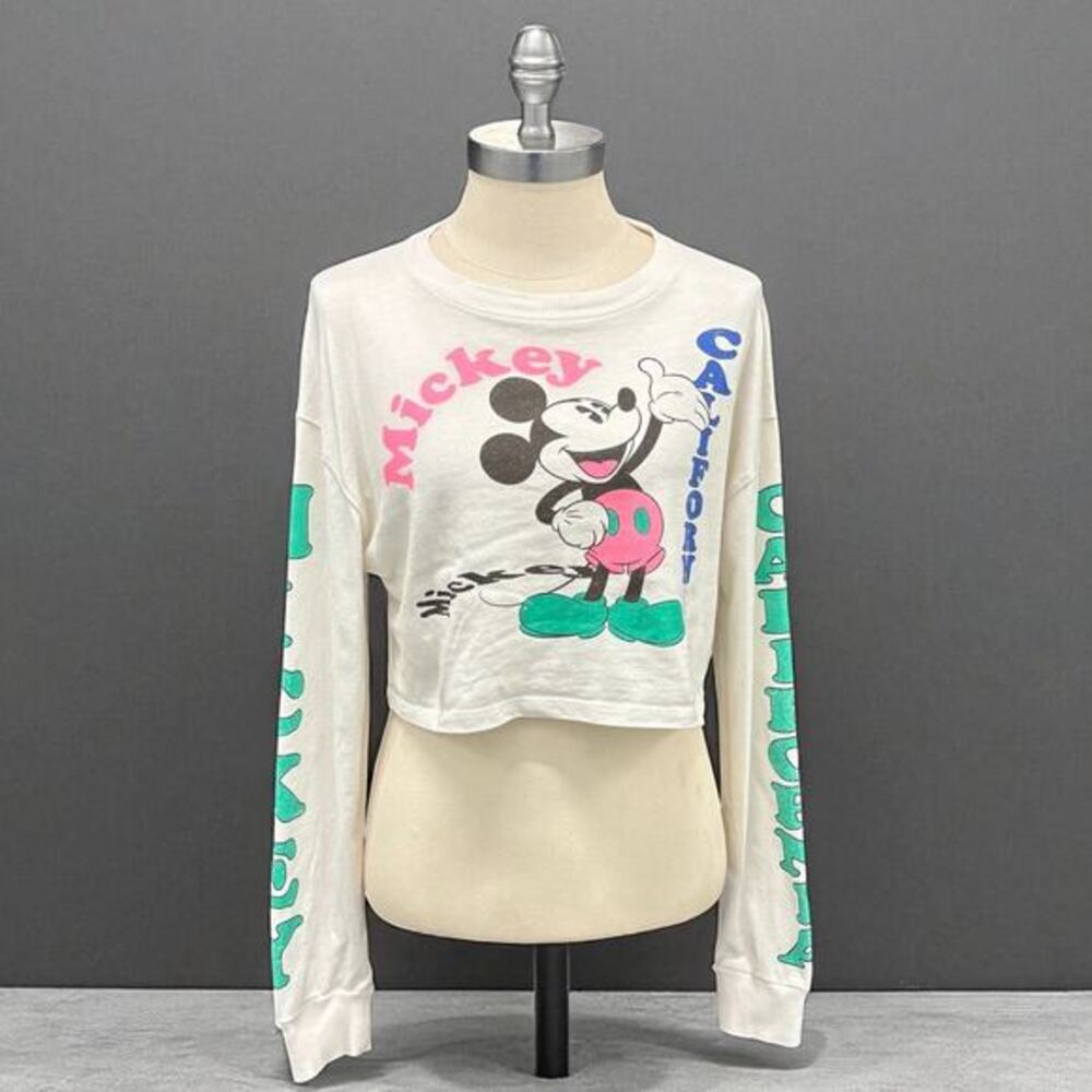 ZARA Women's White Disney Mickey Mouse Cropped Sweatshirt Long Sleeve Top M